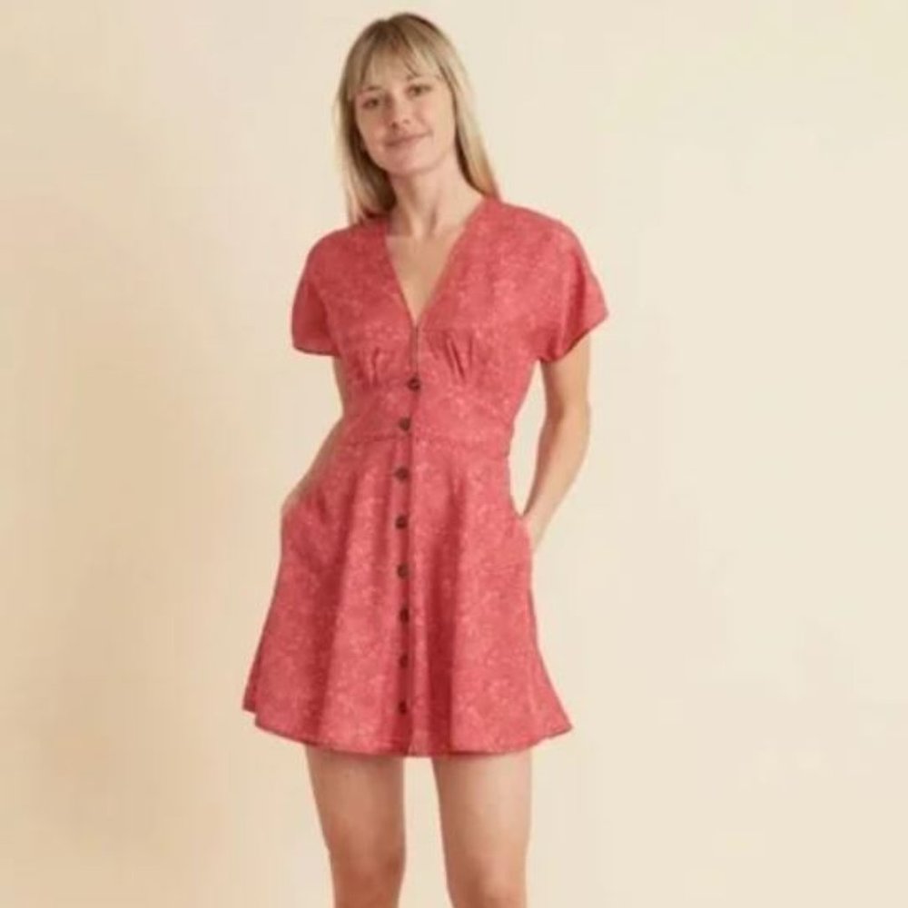 Marine Layer Camila Mini Dress in Red Ditsy Floral Print